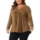 thumbnail image 4 of Agnes Orinda Blusas de Mujer Tallas Grandes Camisetas de Manga Larga con Cuello Entallado y Pliegues en el Frente 3X Marrón, 4 of 6