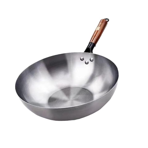 Magideal - Sartén Wok Antiadherente Wok De Uso Doméstico Mango De Madera Sartén General Para Tortillas Sartén Profunda Sartén Para Sándwiches Panqueques Tostadas 36Cm Sin Oreja