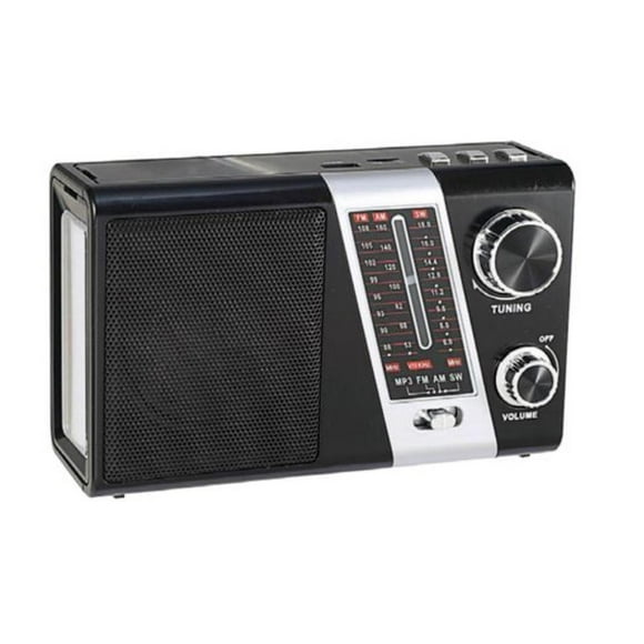 Radio Portatil Panel Solar LED USB AM SW FM Negro