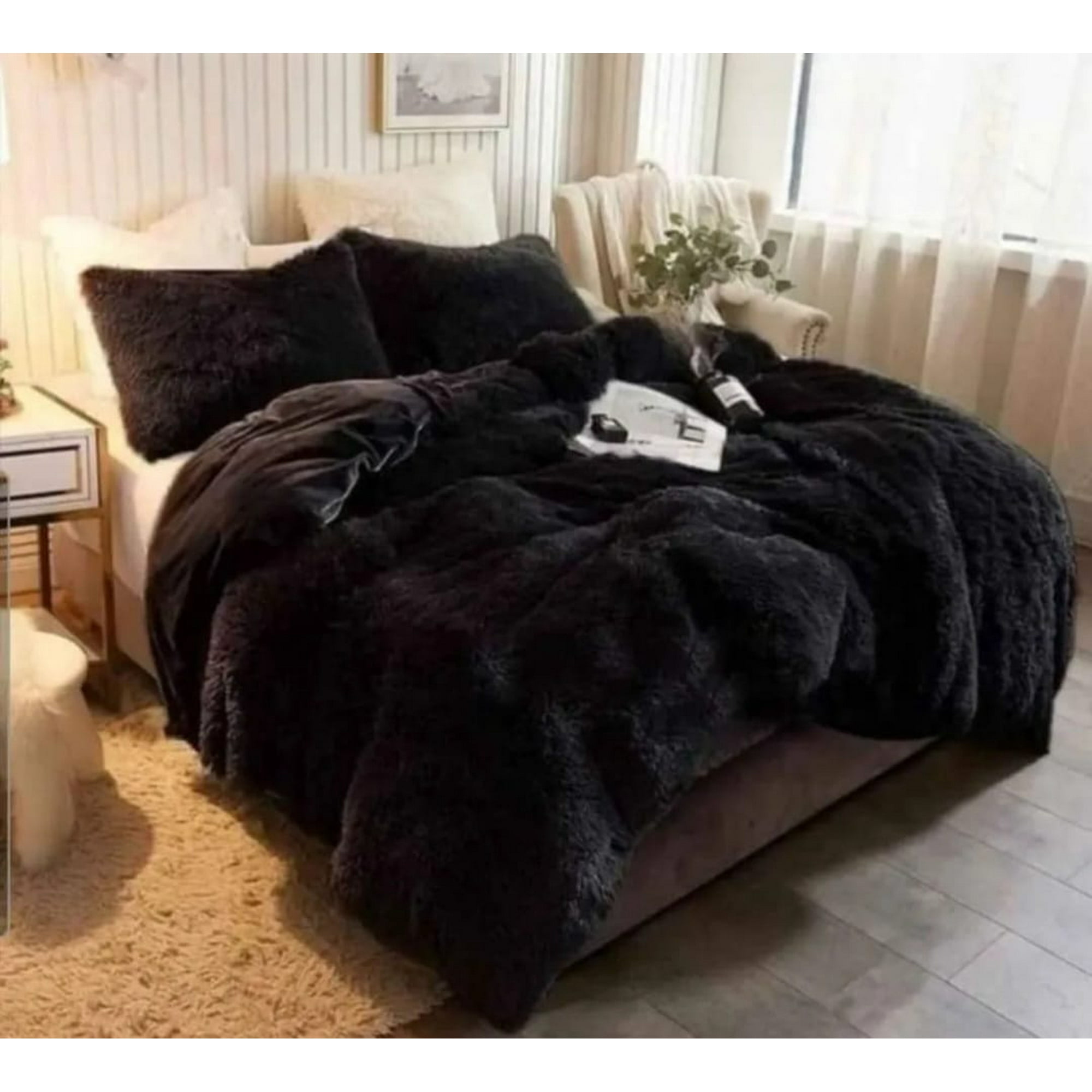 Aladdins Shop - Cobertor De Invierno Peludo Con Chiporro 2 Plazas Color Negro