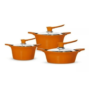 Genérico - Juego Olla Bateria Cocina 6 Piezas Aluminio Fundido Naranja