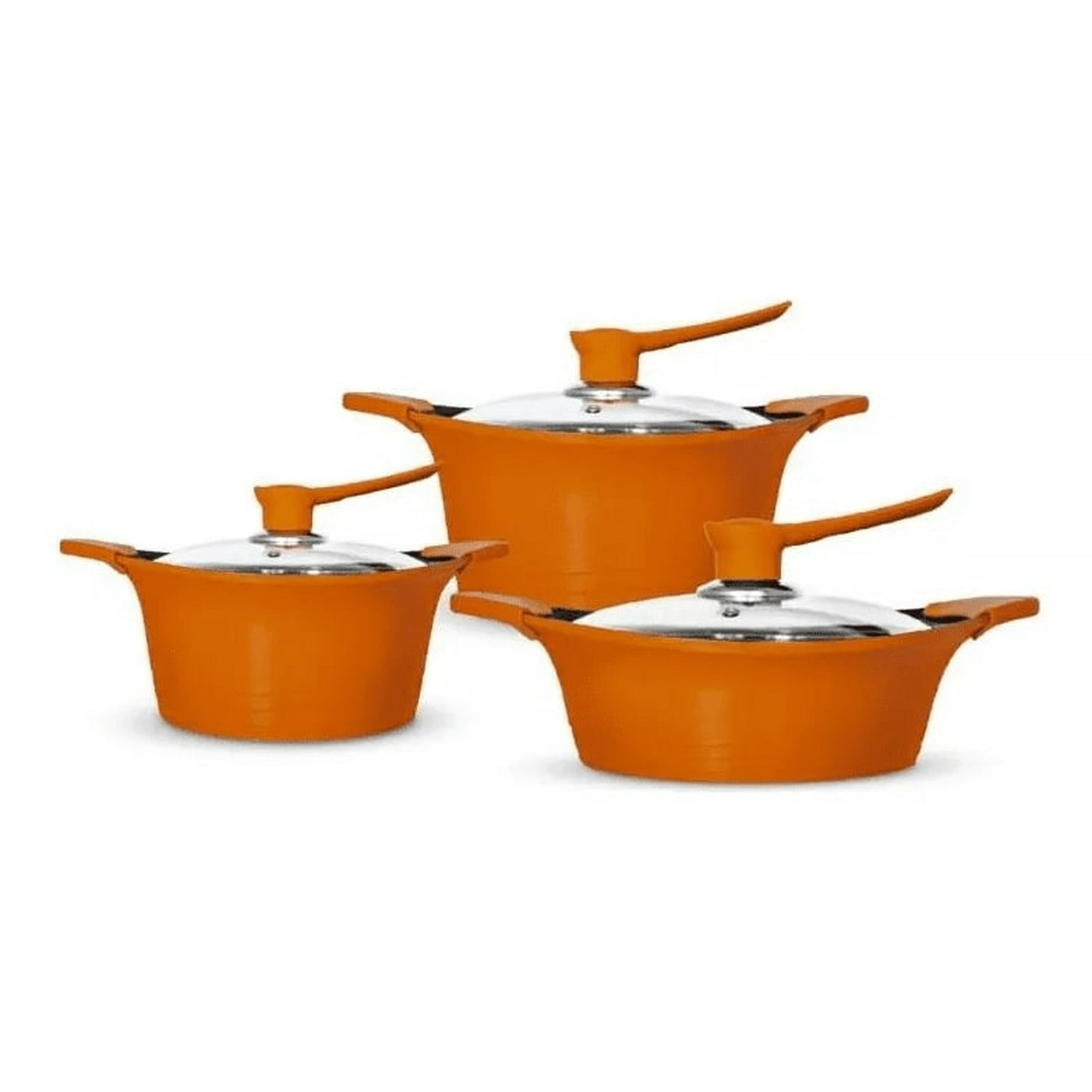 Genérico - Juego Olla Bateria Cocina 6 Piezas Aluminio Fundido Naranja