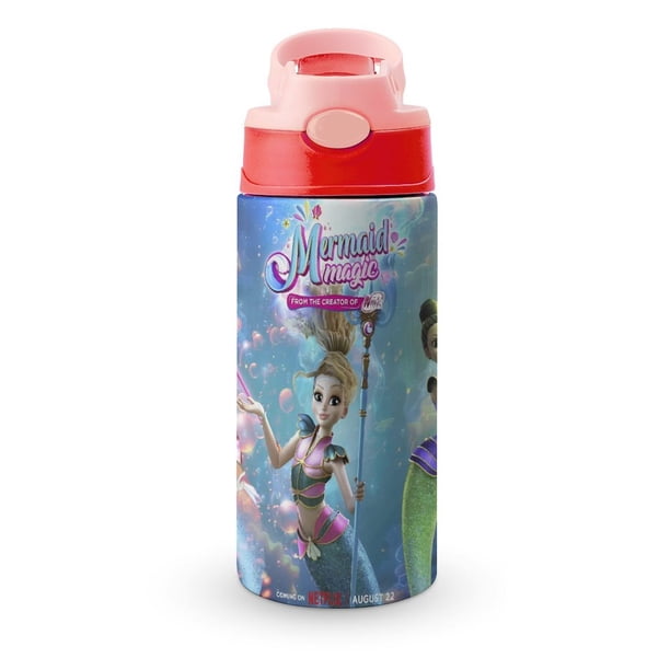 Magia de SirenaBotella de Agua con Tapa Pop Top de Un Toque, Acero Inoxidable, a Prueba de Fugas, para Deportes, Botella Infantil rosa 12 oz