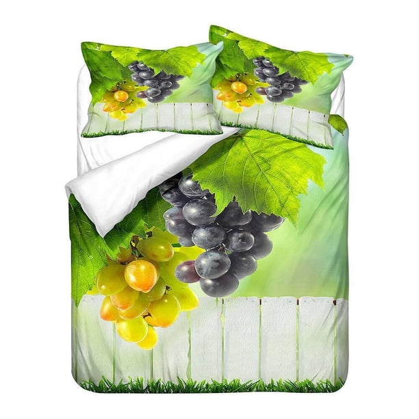 Grapes Wine Blueberry Rose Flower Holiday Quilt Duvet Cover Set Pillowcase3-Piece Bedding Set