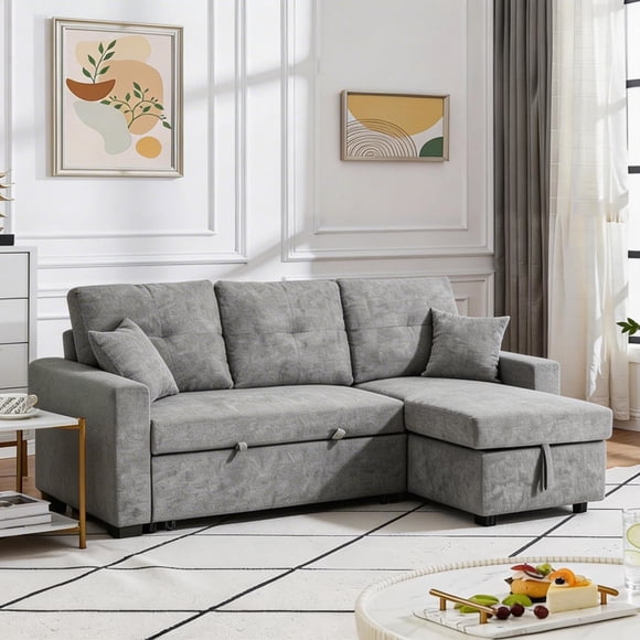 Sofá Cama Seccional 3 Cuerpos Gris 219x145x93 Cm
