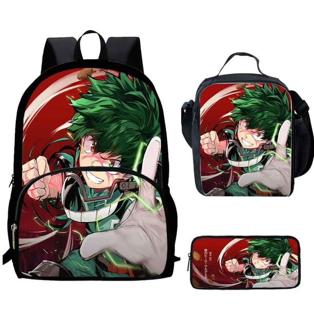 3Pcs Set My Hero Mochila Academia Backpacks with Lunch Bags Pencil Case ,Cartoon Large Capacity School Bags for Grade 1-5