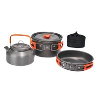Magideal - Juego De Cocina Para Acampar De 3 Piezas, Olla, Sartén, Hervidor Antiadherente, Utensilios De Cocina Portátiles Para Acampar, Kit De Cocina Para Sende Naranja