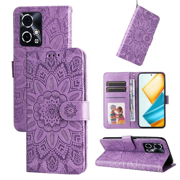 Funda tipo cartera FOXDOCK para Honor 90 GT , diseño girasol en relieve, cuero PU, cierre magnético, soporte y tarjetero