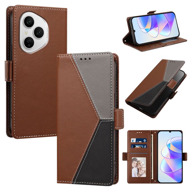 Funda Cartera para Honor 400 Pro con Cierre Magnético, Tricolor, Marrón