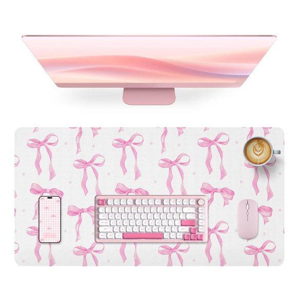 Alfombrilla de escritorio Ahxclty 60x30 cm con lazo rosa de cuero sintético PU
