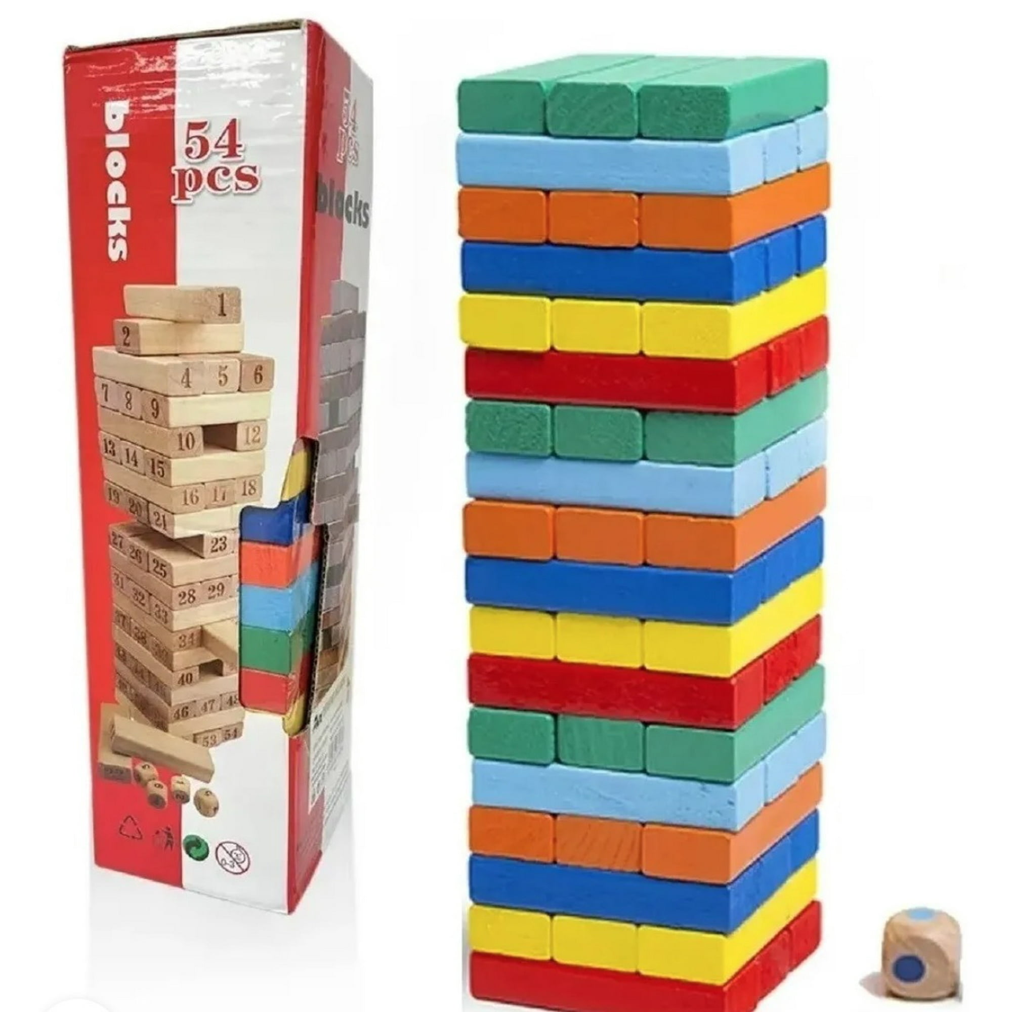 Tomasstore - Juego Torre De Madera Grande Colores 54 Piezas
