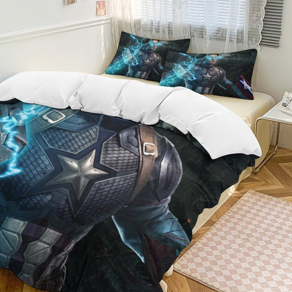 Captain America Bedding Comforter Sets 3-Piece Bedding Set Soft Warm Bed Set for Bedroom All Season