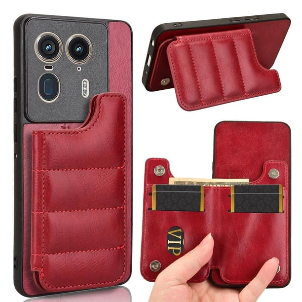 Funda Cartera Desmontable para Motorola Edge 50 Ultra con Soporte y Ranuras Rojo