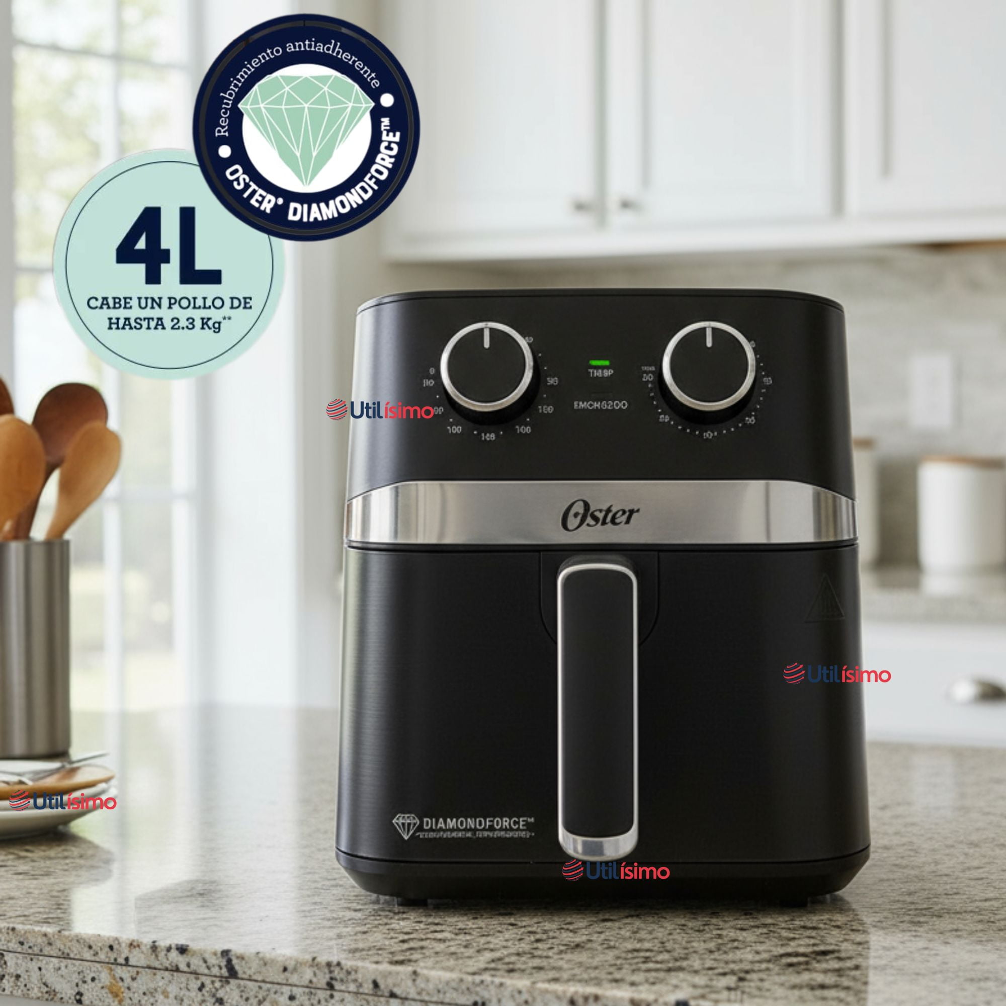 Oster® Freidora De Aire Manual, Recubrimiento Oster® Diamondforce, 4l De Capacidad, Con Controles De Tiempo Y Temperatura, Ckstaf401mdf