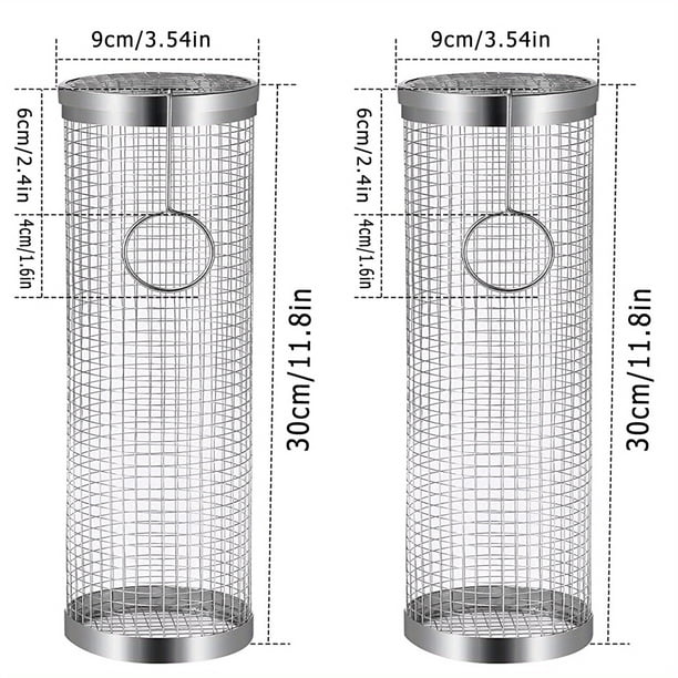 1/2pcs BBQ Rolling Grill Basket, Stainless Steel Grilled Cage, Round BBQ Grill Mesh For Vegetable Fries Fish, Portable Barbecue Cooking Grill Net, Grilling Baskets For Outdoor Grilling, Outdoor Campin