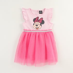 Vestido Manga Vuelos Niña Rosado Minnie Smile Disney