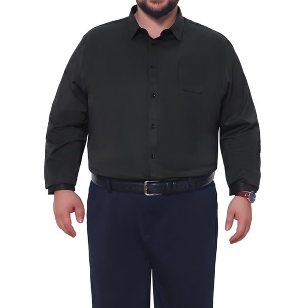INSPIRE CHIC Camisa Formal de Manga Larga para Hombre Grande y Alto con Bolsillo en el Pecho XL Negro