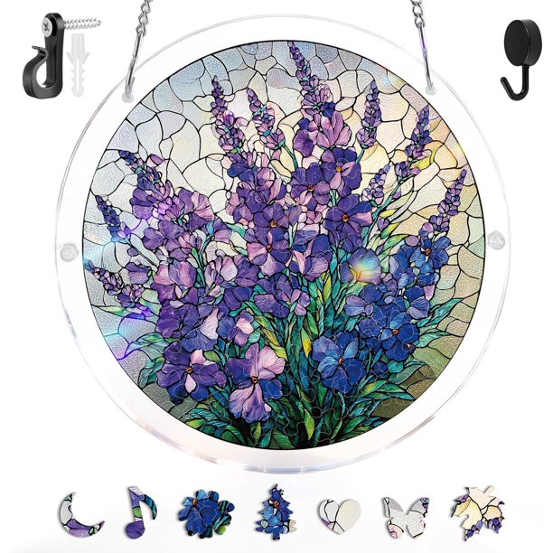 Atrapasol puzle acrílico 2 uds 83 piezas efecto vitral decoración ventana hogar
