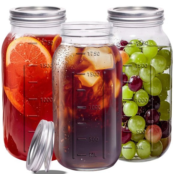 Juego de 3 tarros Mason eleganttime de 1900 ml, boca ancha
