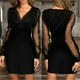 thumbnail image 5 of Vestido de manga larga para mujer, elegante, corto, ajustado, de encaje, cruzado, 5 of 7