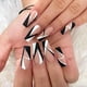 thumbnail image 1 of 24 uñas postizas de bailarina con diseños geométricos en blanco y negro, cobertura total, uñas postizas tipo ataúd, uñas acrílicas para decoración de uñas DIY., 1 of 5