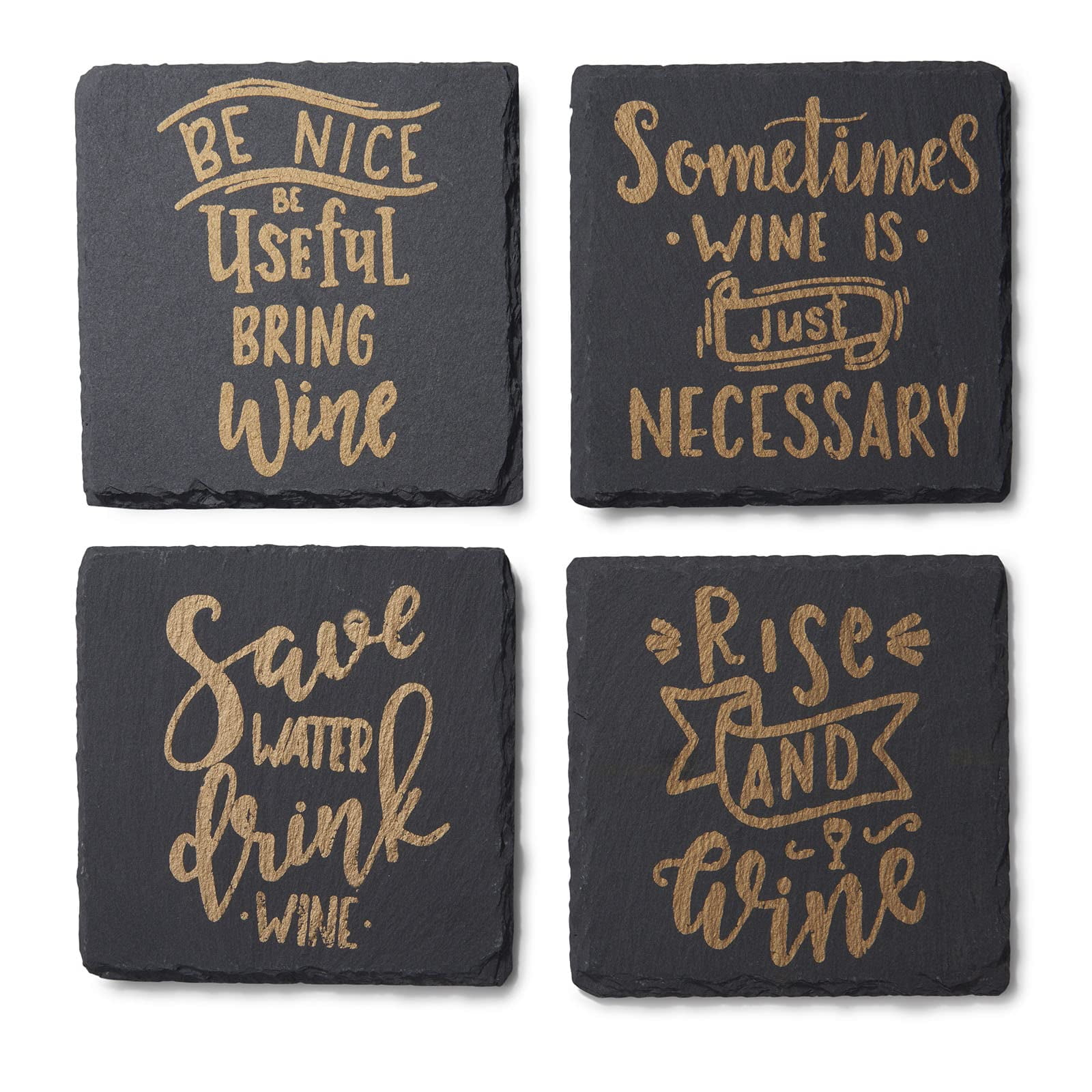 Juego De 4 Pizarras Coasters American Atelier, Absorbentes, 10 X 10 Cm, Color Dorado