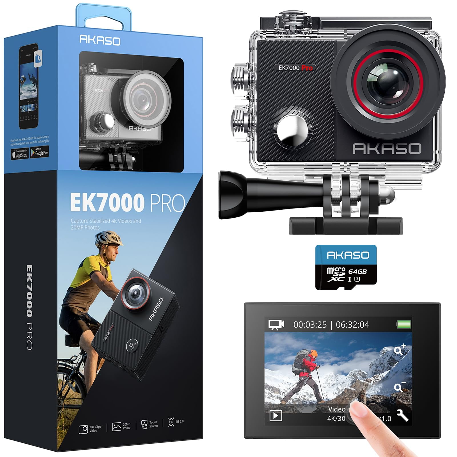 Cámara De Acción Akaso Ek7000 Pro 4k 30 Fps Con Tarjeta De Memoria De 64 Gb