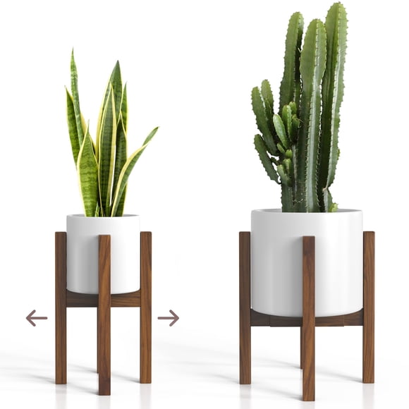 Soporte para plantas Sophia Mills de madera maciza de mediados de siglo, color marrón acacia