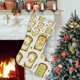 thumbnail image 1 of Pan Tostado Tema: Calcetines de Navidad, fino lino blanco para colgar en escaleras y chimenea, decoración navideña para el hogar, regalo de Navidad. 45cm × 32cm, 1 of 5