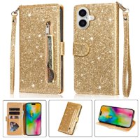 Funda Para Foxdock Elegante Funda Iphone 16 Glitter Con Cremallera-Ideal Para El Uso Diario