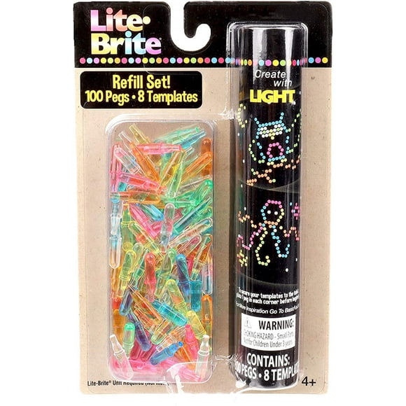 ¡Diversión básica! 2224 Lite Brite Paquete de Recambio de Peg y Plantilla, Accesorios para Tablero de Dibujo Iluminado, Clavijas de Tablero de Dibujo LED con Colores, Juguetes para Juegos Creativos, J
