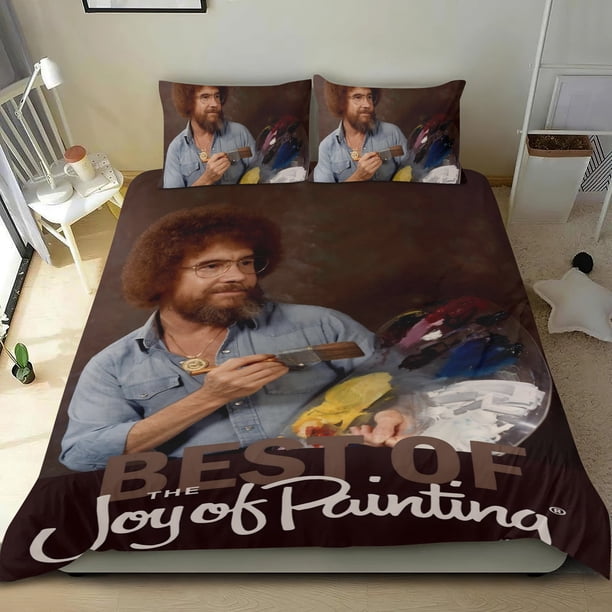 Bob Ross: La Alegría de Pintar Conjunto de sábanas temático, trío de piezas, cómodo y amigable con la piel, diseño único, regalo de decoración para el hogar para familiares, amigos y fans,140cm *210cm