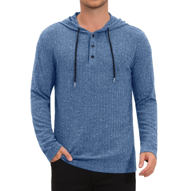 INSPIRE CHIC Sudadera con Capucha Texturizada para Hombre de Manga Larga Jersey Casual con Capucha L Azul