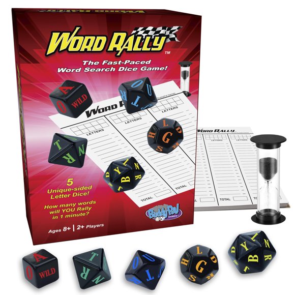 Juego de palabras Word Rally Buddypalgames con 5 dados de letras RPG y temporizador