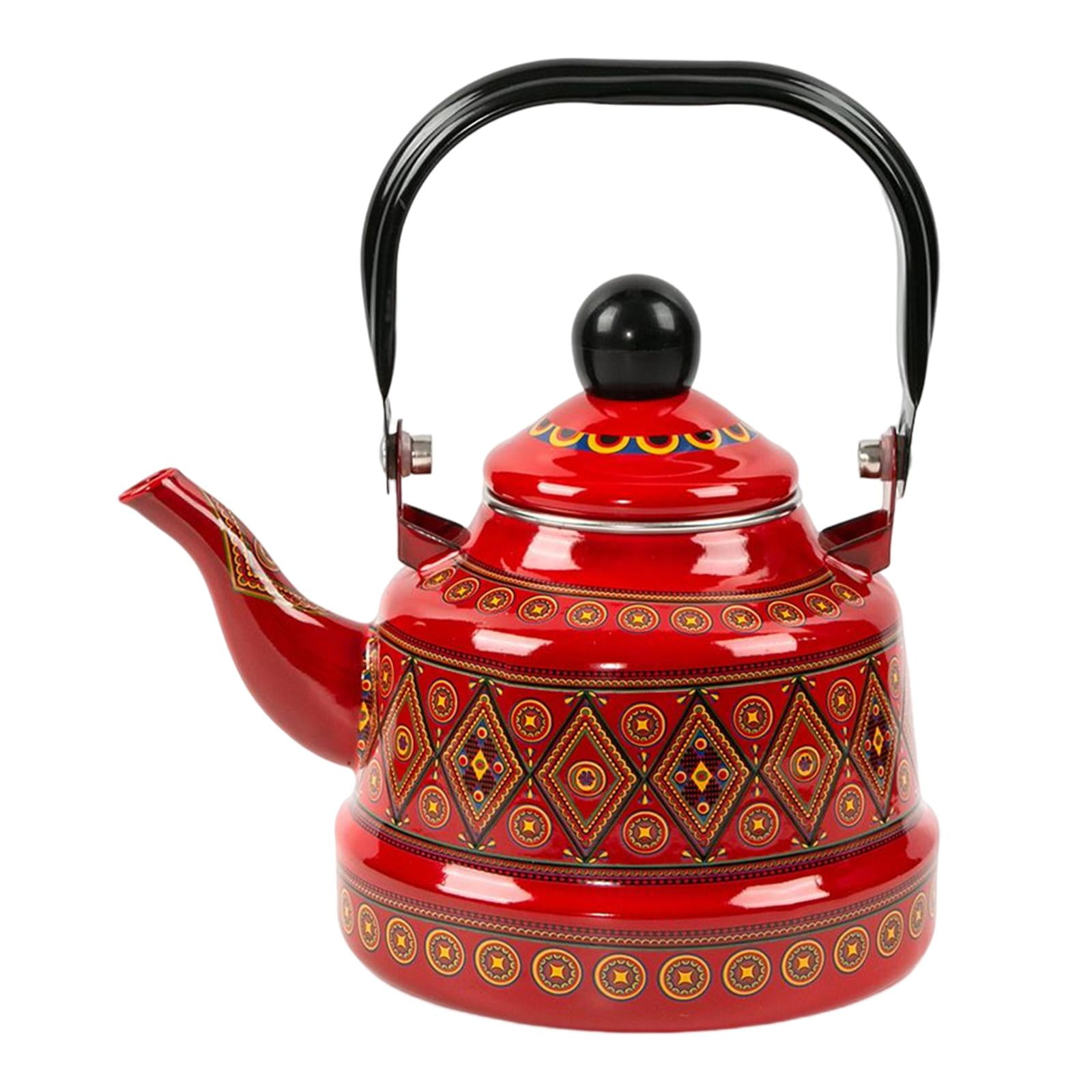 Magideal - Tetera De Té Esmaltada Grande De 2,5 L, Tetera De Diseño Clásico, Vajilla Portátil, Tetera Fácil De Limpiar Para Estufa Para El Hogar, Cocina Al Aire Rojo A