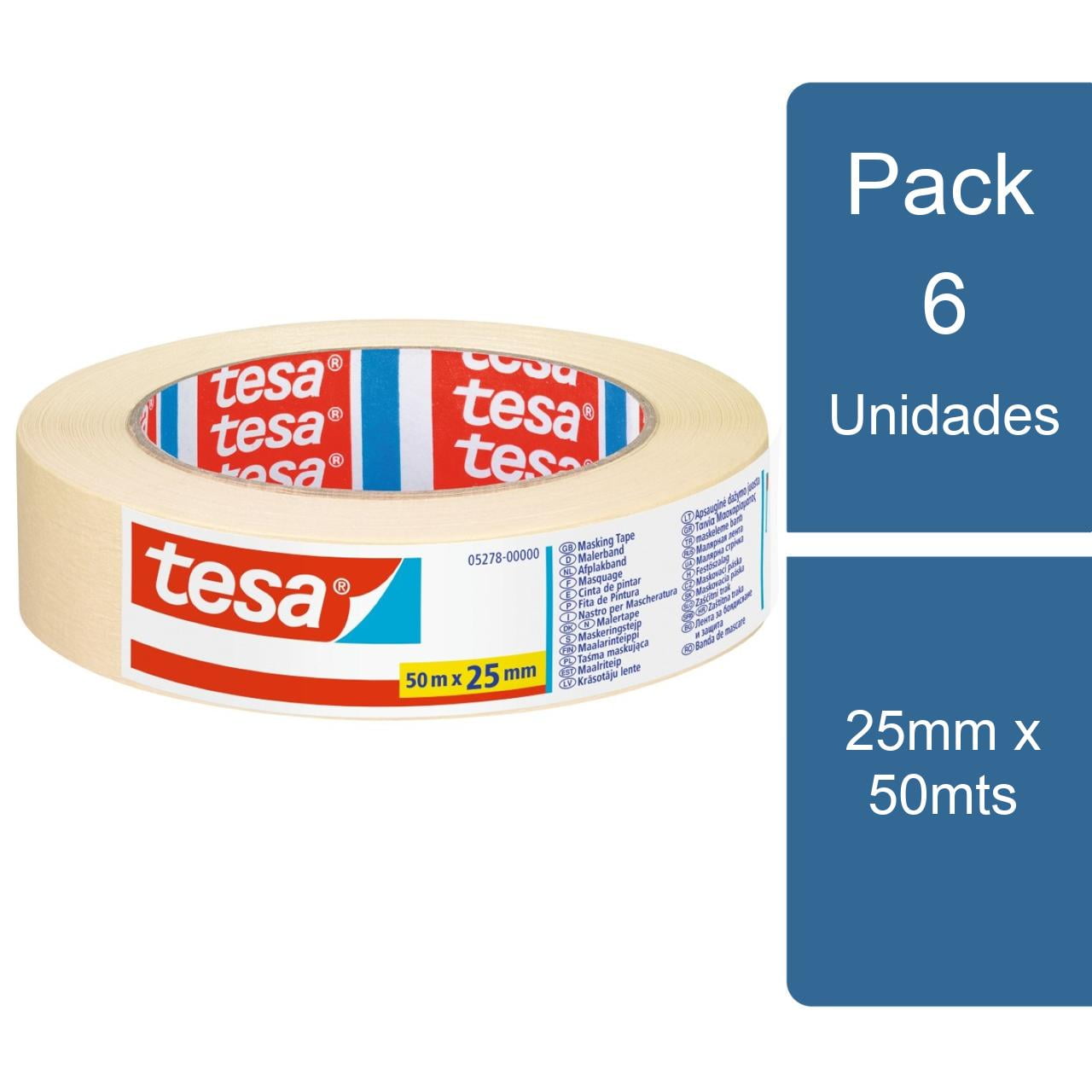Tesa - Pack 6 Cintas De Enmascarar Masking 25mm X 50mts