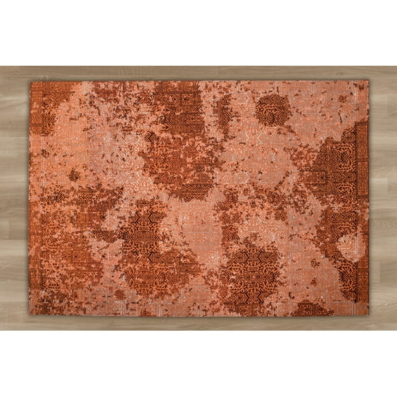 Alfombra Sintetica Deco Jacquard c/Antideslizante Naranja Diseño Vintage 1,5x2,4 mts