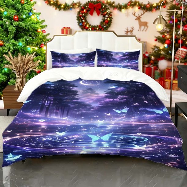 Hazy Forest Night Scene Printed Duvet Cover Set Bedding Duvet Cover Pillowcase Set Soft Comfortable Suitable for Home And Bedroom G