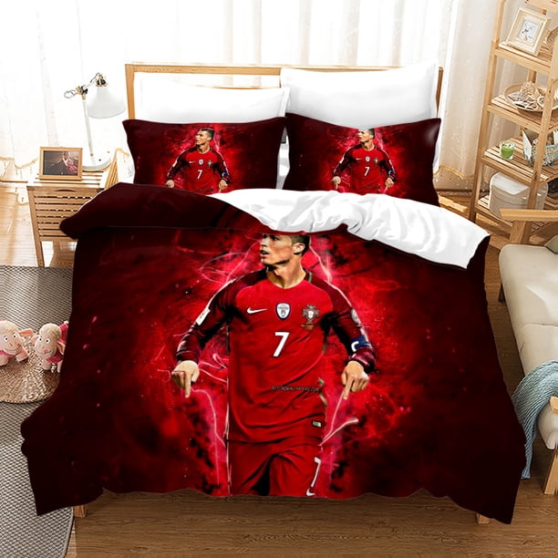 Soccer CR7 Duvet Cover Ronaldo Microfiber Bedding Set 3PC Kids Comforter Cover Set