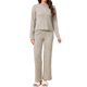 thumbnail image 1 of INSPIRE CHIC Conjunto de Pijama para Mujer de Manga Larga con Cuello Henley Acanalado, Cintura Elástica, Pantalones de Pierna Ancha con Cordón, 2 Piezas para Estar en Casa, Talla L, Caqui, 1 of 6