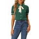 thumbnail image 1 of INSPIRE CHIC Blusa de lunares para mujer de regreso a clases con cuello Peter Pan, lazo en el cuello, manga abullonada, camisa vintage, verde oscuro, talla S, 1 of 6