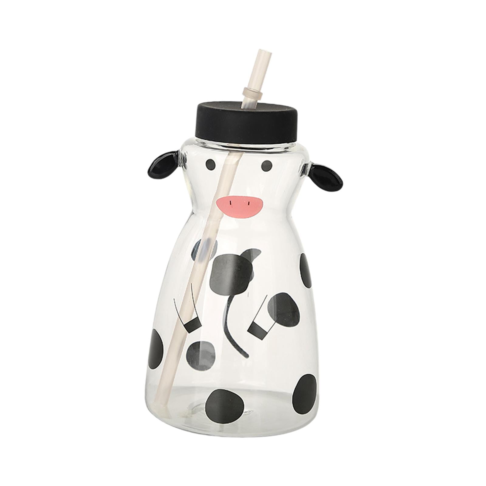 Magideal - Linda Taza De Vidrio De Dibujos Animados Taza De Leche De Café Taza De Vidrio De Borosilicato Alto Con Tapa Vaso De Paja Taza De Vaso Creativa Botella