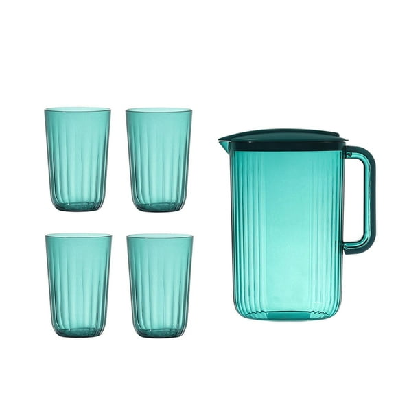 Jarra de nevera con tapa, contenedores de de 2000ml con 4 tazas, jarra de gran capacidad para beber, botella de agua portátil para café, bebida, , 5 uds verde