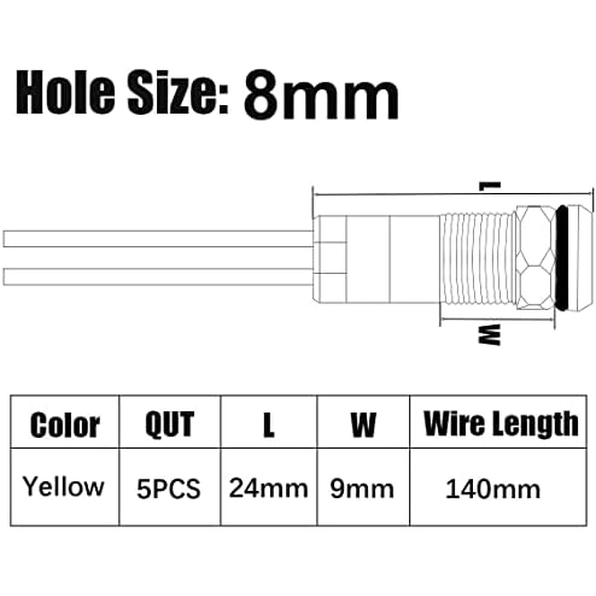 Luz Indicadora Led Gebildet 8mm 1224v Amarilla Metal 5un