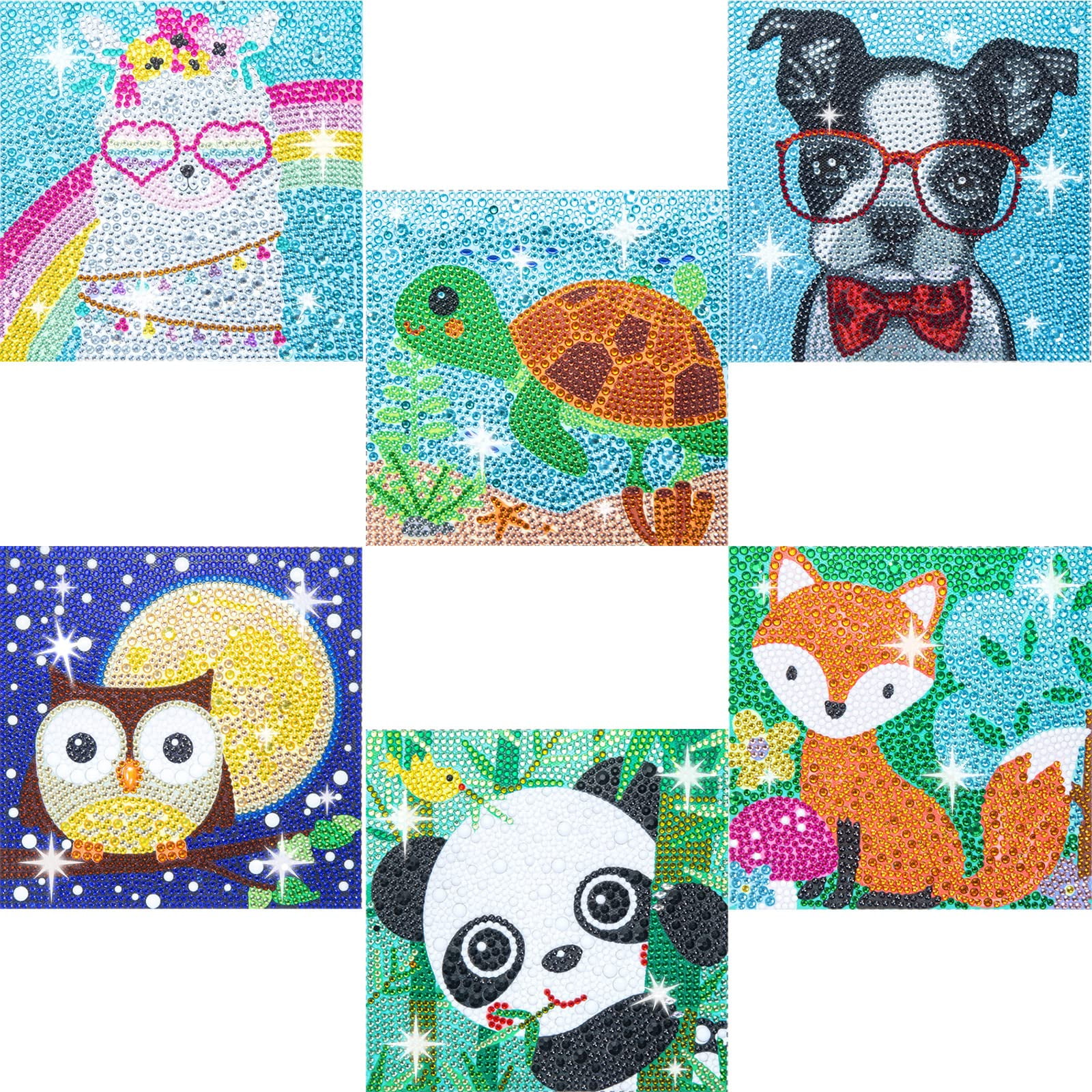 Kits De Pintura Con Diamantes Para Niños Chwglfgg, Paquete De 6 Animales Lindos