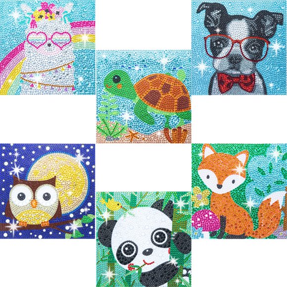 Kits de pintura con diamantes para niños CHWGLFGG, paquete de 6 animales lindos
