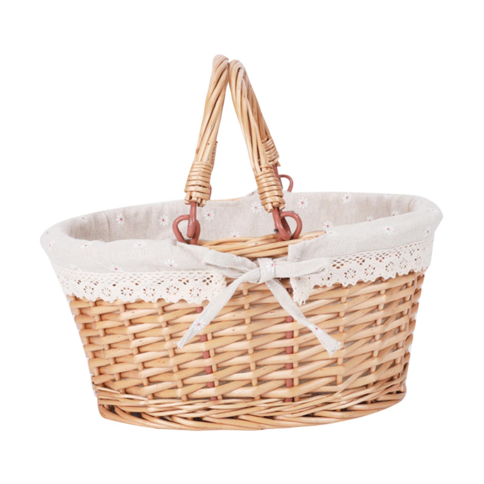 Magideal - Canasta De Picnic Con Mango Para Servir Cesta De Ratán Organizador Casero Hecho A Mano Cesta De Mimbre Cesta De Frutas Para La Fiesta En El Jardín Del Blanco