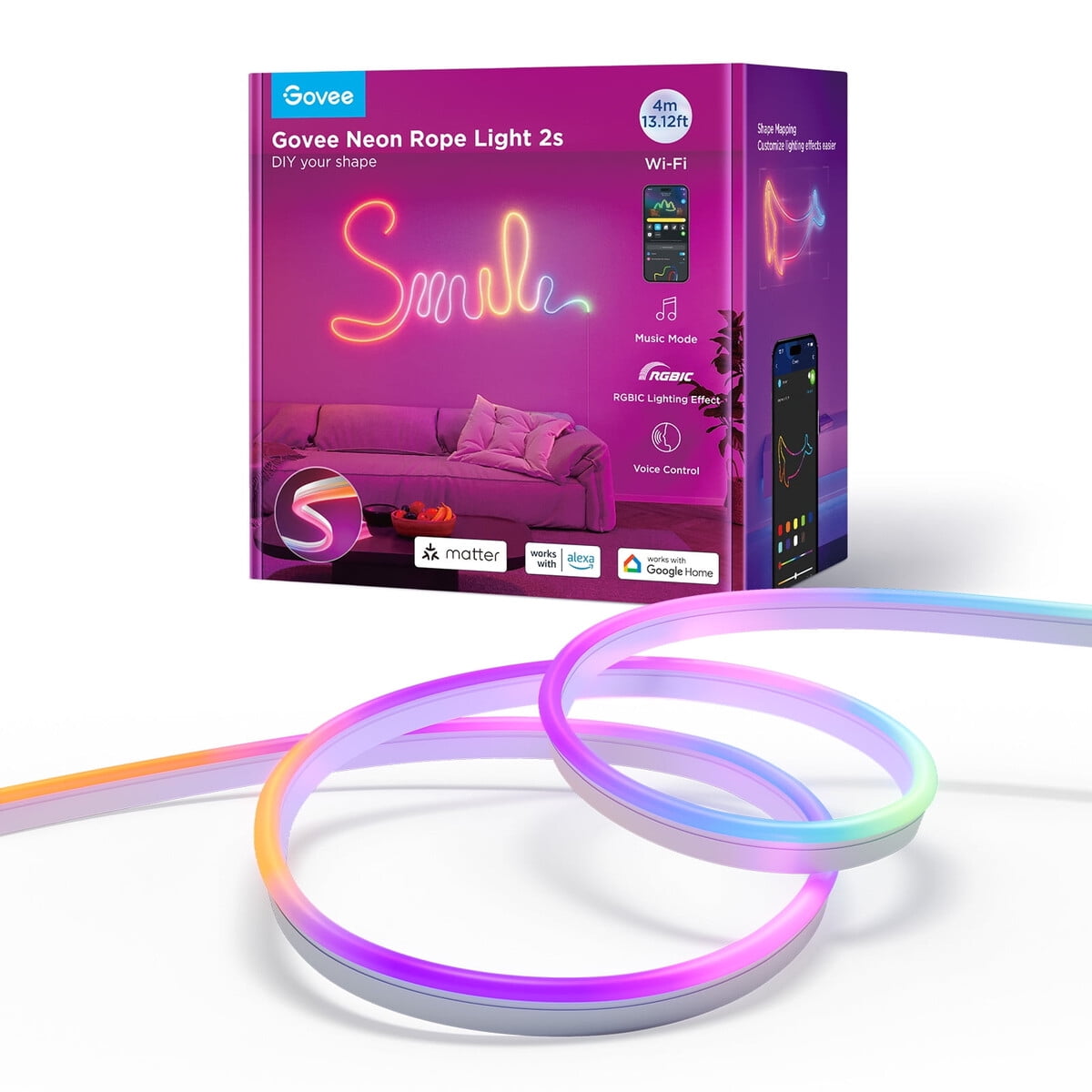 Luz Led Govee Neon Rope Light 2s 4m Rgbic Wifi Blanca