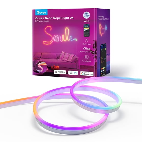 Luz LED Govee Neon Rope Light 2s 4m RGBIC WiFi Blanca