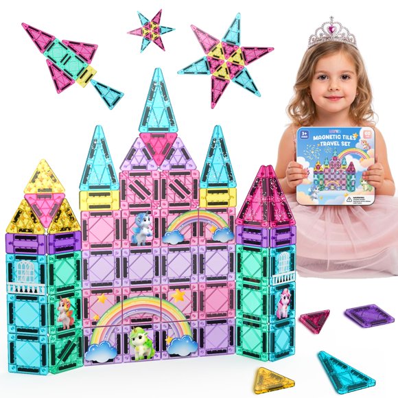 Baldosas Magnéticas LAYVIC 60 piezas - Juguete de Unicornio para niños de 4 a 6 años